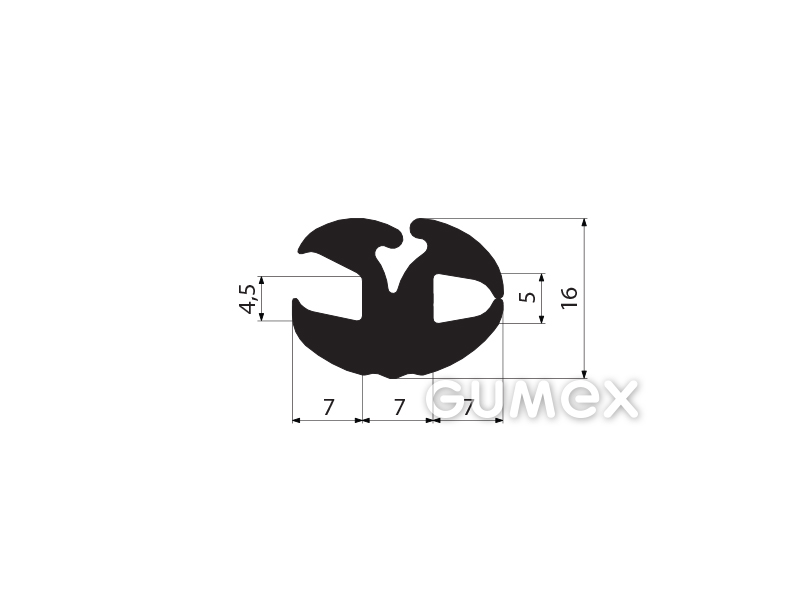 Profil für Fahrzeugfenster, 16x21/4,5/5mm, passt Zwickel 00598001, 70°ShA, EPDM,-40°C/+100°C,schwarz, 